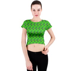 Green Abstract Art Circles Swirls Stars Crew Neck Crop Top