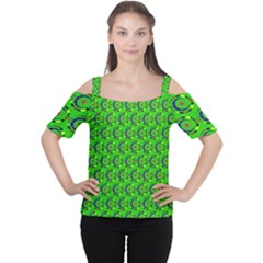 Green Abstract Art Circles Swirls Stars Women s Cutout Shoulder Tee