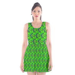 Green Abstract Art Circles Swirls Stars Scoop Neck Skater Dress