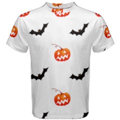 Halloween Seamless Pumpkin Bat Orange Black Sinister Men s Cotton Tee by Alisyart