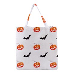 Halloween Seamless Pumpkin Bat Orange Black Sinister Grocery Tote Bag by Alisyart