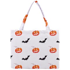 Halloween Seamless Pumpkin Bat Orange Black Sinister Mini Tote Bag by Alisyart