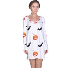 Halloween Seamless Pumpkin Bat Orange Black Sinister Long Sleeve Nightdress