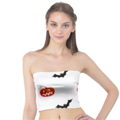 Halloween Seamless Pumpkin Bat Orange Black Sinister Tube Top by Alisyart