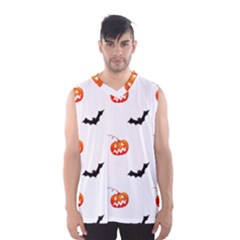 Halloween Seamless Pumpkin Bat Orange Black Sinister Men s Basketball Tank Top by Alisyart