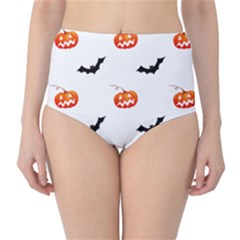 Halloween Seamless Pumpkin Bat Orange Black Sinister High-waist Bikini Bottoms by Alisyart
