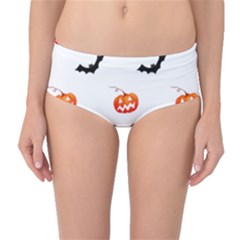 Halloween Seamless Pumpkin Bat Orange Black Sinister Mid-waist Bikini Bottoms by Alisyart