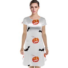 Halloween Seamless Pumpkin Bat Orange Black Sinister Cap Sleeve Nightdress by Alisyart