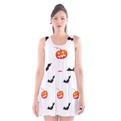 Halloween Seamless Pumpkin Bat Orange Black Sinister Scoop Neck Skater Dress by Alisyart
