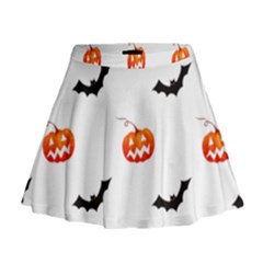 Halloween Seamless Pumpkin Bat Orange Black Sinister Mini Flare Skirt