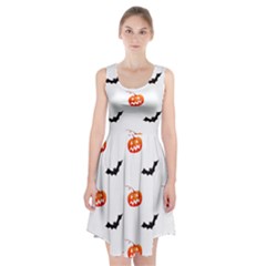 Halloween Seamless Pumpkin Bat Orange Black Sinister Racerback Midi Dress by Alisyart