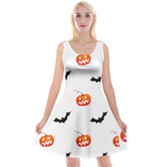 Halloween Seamless Pumpkin Bat Orange Black Sinister Reversible Velvet Sleeveless Dress by Alisyart