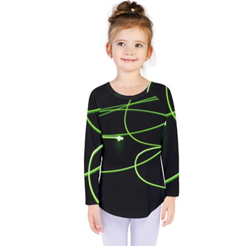 Light Line Green Black Kids  Long Sleeve Tee by Alisyart
