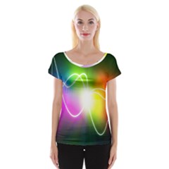 Lines Wavy Ight Color Rainbow Colorful Women s Cap Sleeve Top