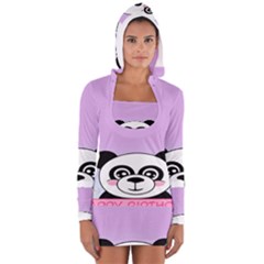 Panda Happy Birthday Pink Face Smile Animals Flower Purple Green Women s Long Sleeve Hooded T-shirt