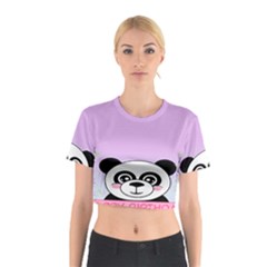 Panda Happy Birthday Pink Face Smile Animals Flower Purple Green Cotton Crop Top by Alisyart