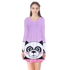 Panda Happy Birthday Pink Face Smile Animals Flower Purple Green Flare Dress