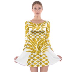 Pineapple Glitter Gold Yellow Fruit Long Sleeve Skater Dress