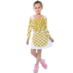 Pineapple Glitter Gold Yellow Fruit Kids  Long Sleeve Velvet Dress