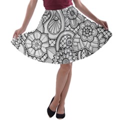 These Flowers Need Colour! A-line Skater Skirt by Simbadda