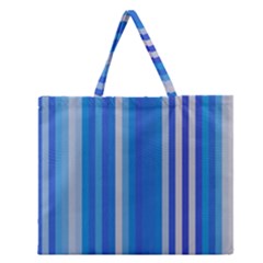 Color Stripes Blue White Pattern Zipper Large Tote Bag by Simbadda