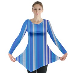 Color Stripes Blue White Pattern Long Sleeve Tunic 