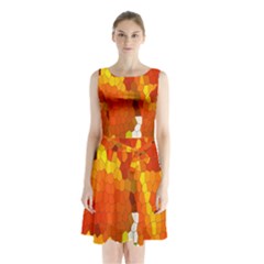 Mosaic Glass Colorful Color Sleeveless Chiffon Waist Tie Dress by Simbadda