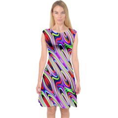 Multi Color Wave Abstract Pattern Capsleeve Midi Dress by Simbadda