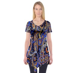 Pattern Color Design Texture Short Sleeve Tunic 