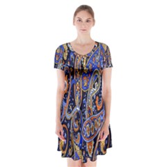 Pattern Color Design Texture Short Sleeve V-neck Flare Dress