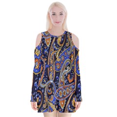 Pattern Color Design Texture Velvet Long Sleeve Shoulder Cutout Dress