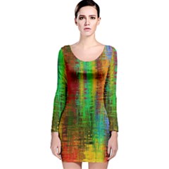 Color Abstract Background Textures Long Sleeve Velvet Bodycon Dress