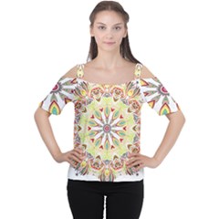 Intricate Flower Star Women s Cutout Shoulder Tee