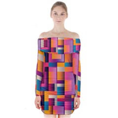 Abstract Background Geometry Blocks Long Sleeve Off Shoulder Dress by Simbadda