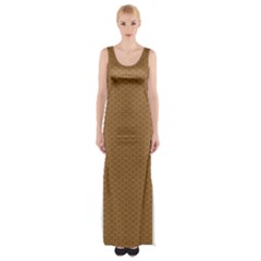 Pattern Honeycomb Pattern Brown Maxi Thigh Split Dress by Simbadda