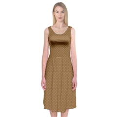 Pattern Honeycomb Pattern Brown Midi Sleeveless Dress by Simbadda