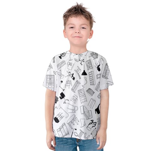 Furniture Black Decor Pattern Kids  Cotton Tee by Simbadda