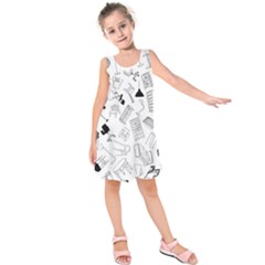 Furniture Black Decor Pattern Kids  Sleeveless Dress by Simbadda