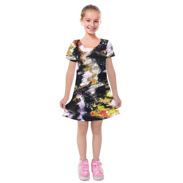 Canvas Acrylic Digital Design Kids  Short Sleeve Velvet Dress