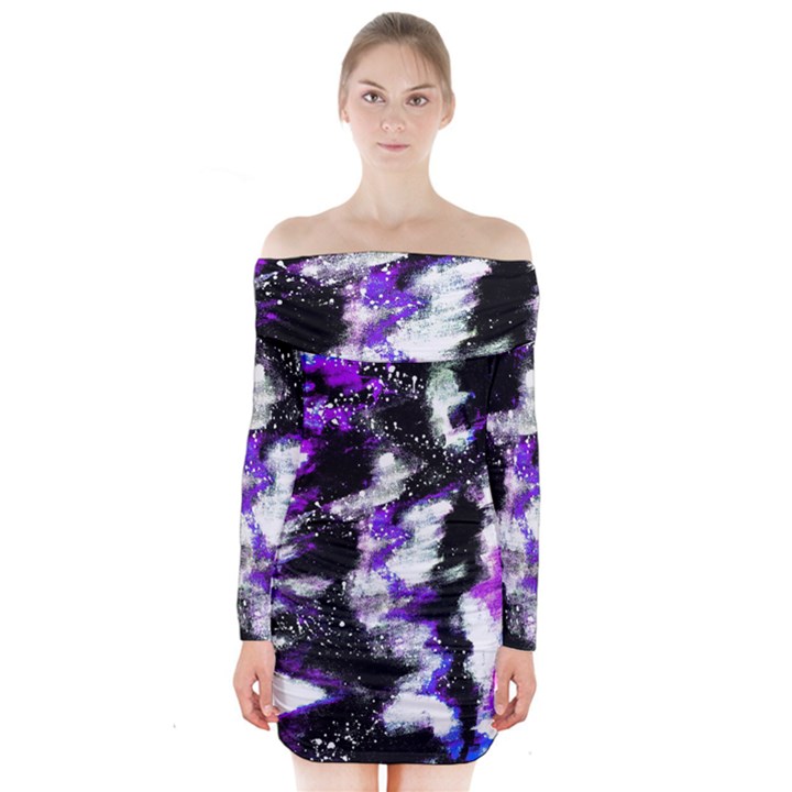 Canvas Acrylic Digital Design Long Sleeve Off Shoulder Dress