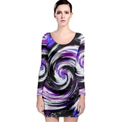 Canvas Acrylic Digital Design Long Sleeve Bodycon Dress