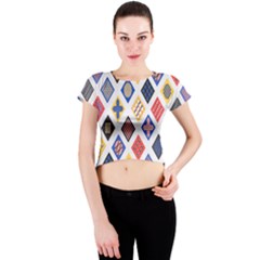 Plaid Triangle Sign Color Rainbow Crew Neck Crop Top by Alisyart