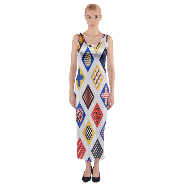 Plaid Triangle Sign Color Rainbow Fitted Maxi Dress