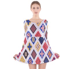 Plaid Triangle Sign Color Rainbow Long Sleeve Velvet Skater Dress