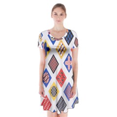 Plaid Triangle Sign Color Rainbow Short Sleeve V-neck Flare Dress by Alisyart