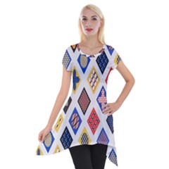 Plaid Triangle Sign Color Rainbow Short Sleeve Side Drop Tunic by Alisyart