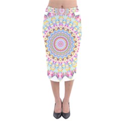Kaleidoscope Star Love Flower Color Rainbow Velvet Midi Pencil Skirt by Alisyart