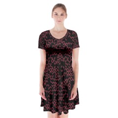 Random Pink Black Red Short Sleeve V-neck Flare Dress