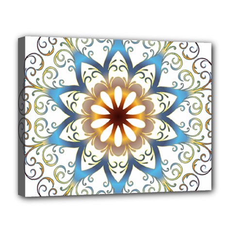 Prismatic Flower Floral Star Gold Green Purple Orange Canvas 14  X 11 