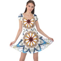 Prismatic Flower Floral Star Gold Green Purple Orange Cap Sleeve Dresses by Alisyart